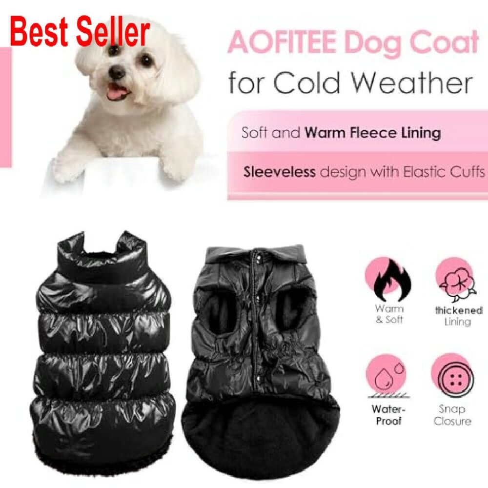 Waterproof Dog Puffer Jacket Fleece Lined Windproof Cold Weather Snowsuit - Picture 3 of 7